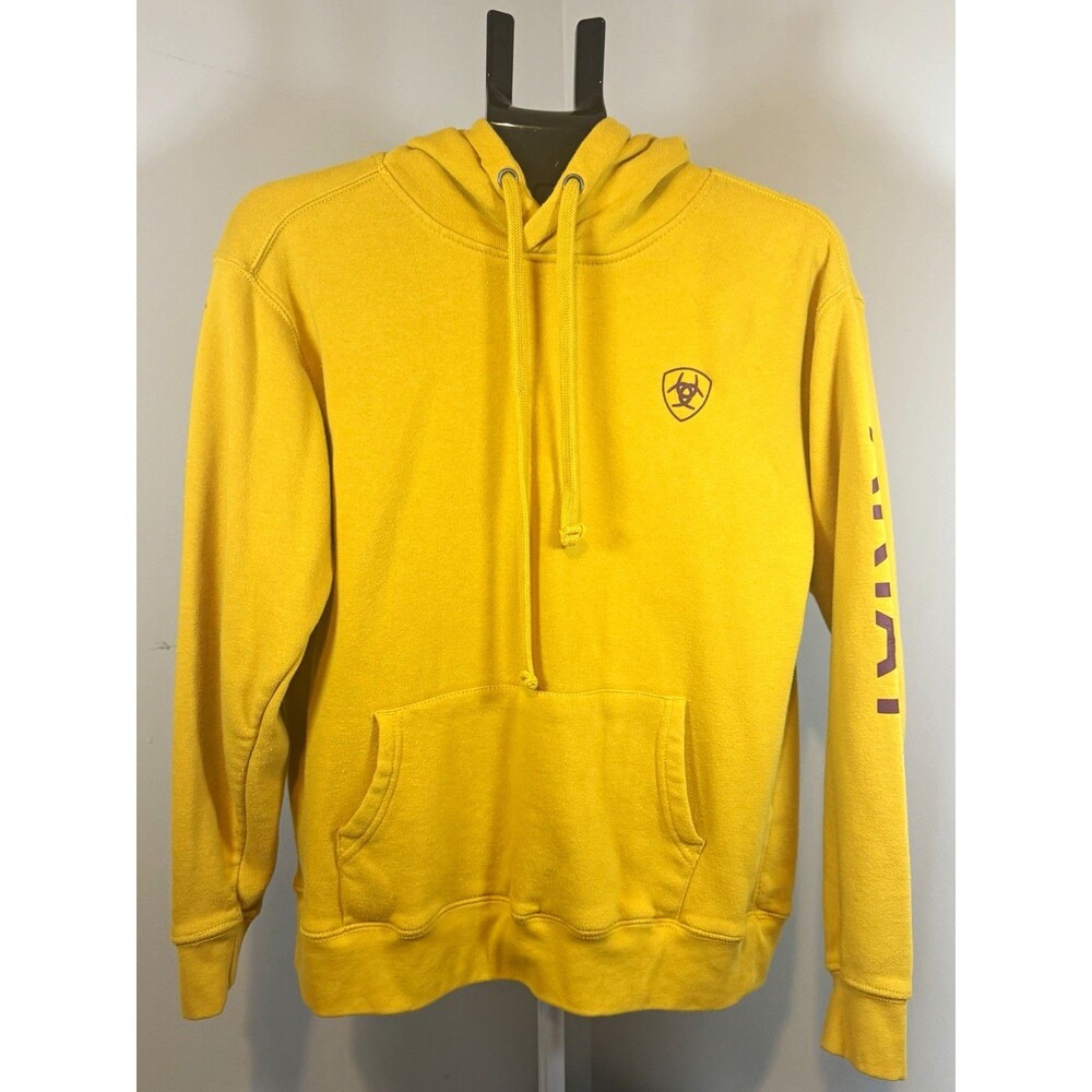 Ariat Real Women’s Yellow Pullover Hoodie Logo Hooded Kangaroo Pocket M